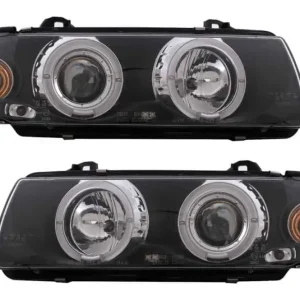 Lichidare de stoc Faruri negre Angel Eyes compatibil cu BMW Seria 3 E36 Coupe Cabrio 1990-1999