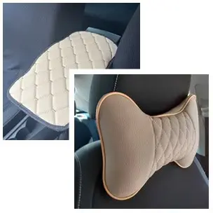 Set perne tetiere auto 2 piese + protectie cotiera culoare crem Ofertă exclusivă