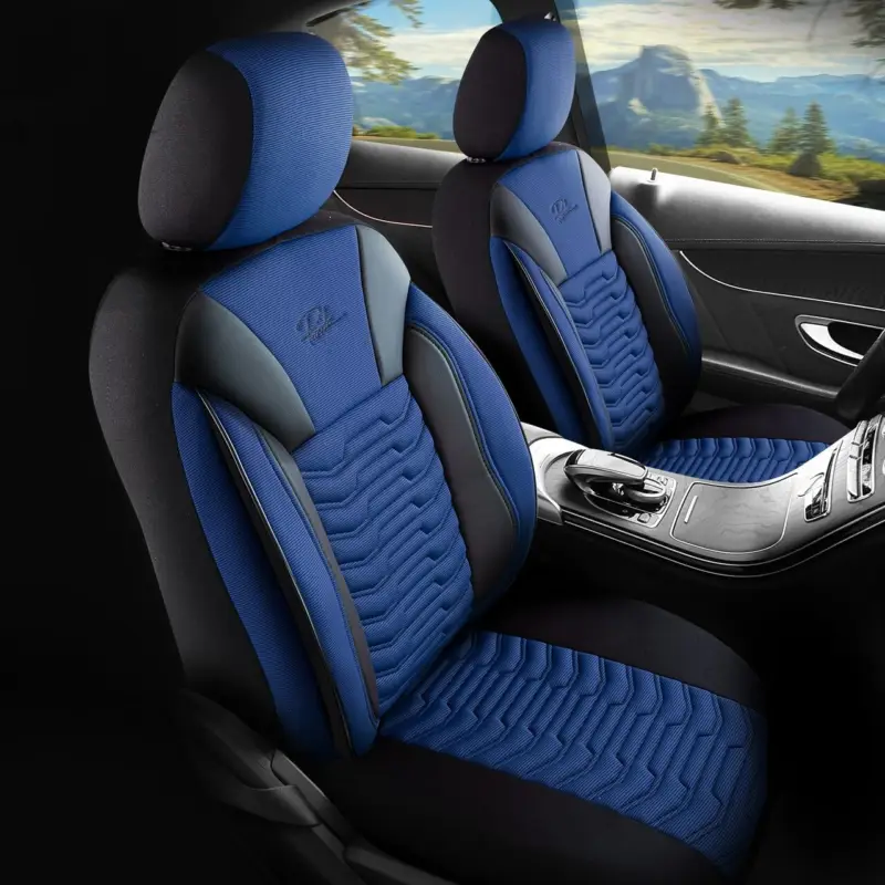 Promoție Set huse scaune auto Panda Paris, albastru-negru, 11 piese