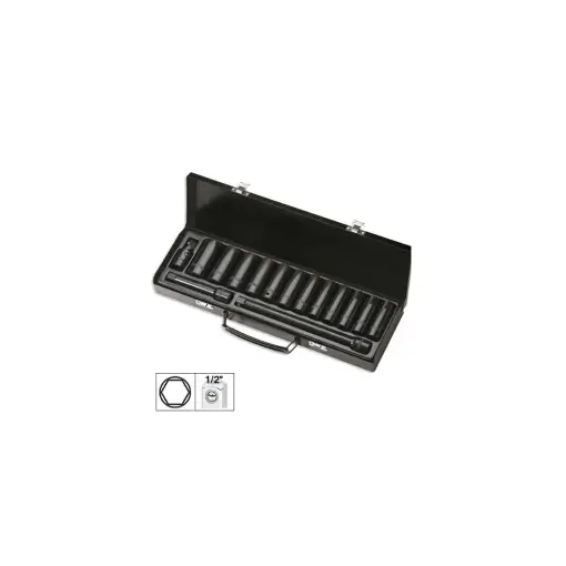 SET DE 15 PIESE DE IMPACT CU 12 TUBULARE LUNGI DE 1/2` HEXAGONALE + ADAPTOARE JBM Nu rata