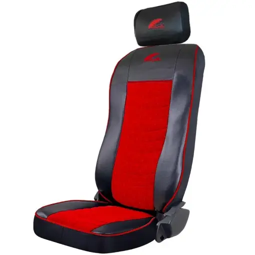 Preț promoțional SET HUSE SCAUN TRUCK UMBRELLA PENTRU VOLVO 2000-2004 PIELE ECOLOGICA NEAGRA + VELVET ROSU