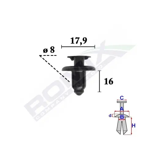 Reducere extra CLIPS FIXARE ELEMENTE EXTERIOR PENTRU HYUNDAI, KIA8X16MM NEGRU - SET 10 BUC