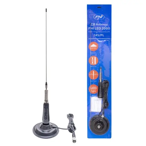 Retur gratuit ANTENA CB PNI LED 2000, LUNGIME 90 CM, ILUMINARE IN TIMPUL EMISIEI, CU MAGNET INCLUS