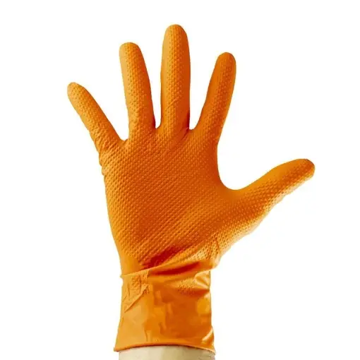 Doar azi MANUSI DIN NITRIL DE CULOARE ORANGE 7.0 MIL TEXTURA DE DIAMANT, MARIMEA: M (100 BUCATI) JBM