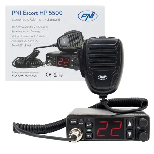 Cumpără online STATIE RADIO CB PNI ESCORT HP 5500, MULTISTANDARD, 4W, AM-FM, 12V/24V, ASQ, RF GAIN, MUFA DE BRICHETA INCLUSA
