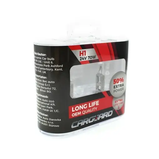 Set de 2 becuri Halogen 24V - H1, 70W, +50% Intensitate - LONG LIFE - CARGUARD Retur gratuit