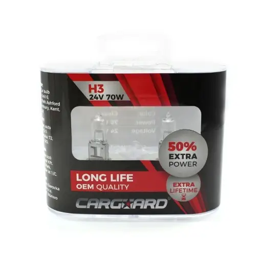 Set de 2 becuri Halogen 24V - H3, 70W, +50% Intensitate - LONG LIFE - CARGUARD Ieftin