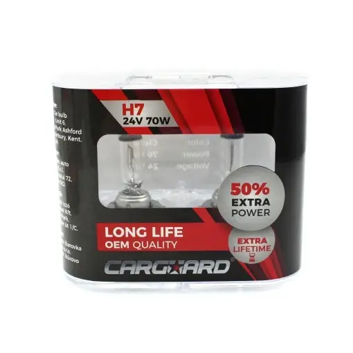 Set de 2 becuri Halogen 24V - H7, 70W, +50% Intensitate - LONG LIFE - CARGUARD Ofertă exclusivă
