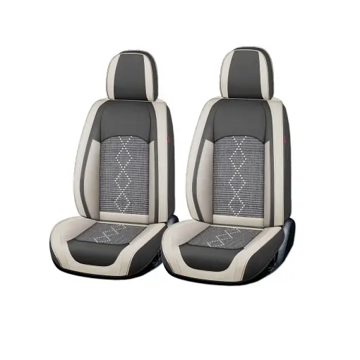 Huse auto premium 5 locuri Carguard Deluxe piele ecologică perforată și textil - gri deschis - gri inchis Transport gratuit