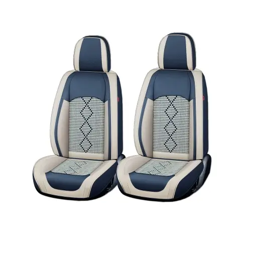 Nu rata Huse auto premium 5 locuri Carguard Deluxe piele ecologică perforată și textil - albastru - alb