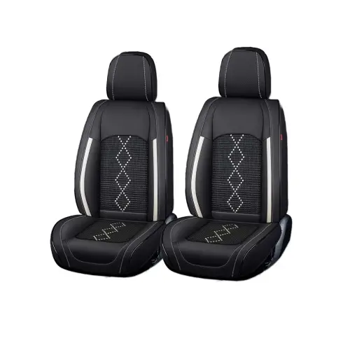 Popular Huse auto premium 5 locuri Carguard Deluxe piele ecologică perforată și textil - negru - alb