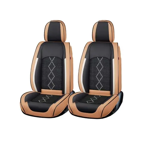Huse auto premium 5 locuri Carguard Deluxe piele ecologică perforată și textil - maro caramel Transport gratuit