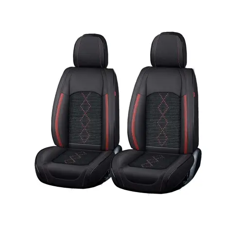 Huse auto premium 5 locuri Carguard Deluxe piele ecologică perforată și textil - negru - rosu închis Plată securizată