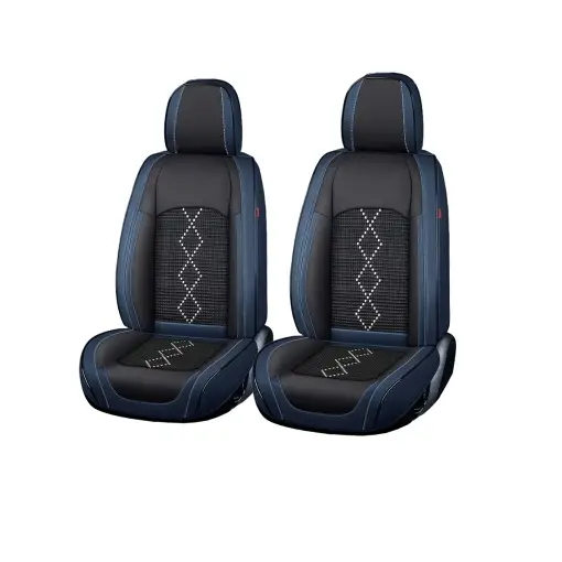 Huse auto premium 5 locuri Carguard Deluxe piele ecologică perforată și textil - negru - albastru închis Ultima șansă