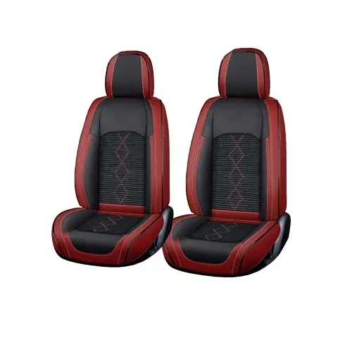 Livrare gratuită Huse auto premium 5 locuri Carguard Deluxe piele ecologică perforată și textil - roșu închis - negru