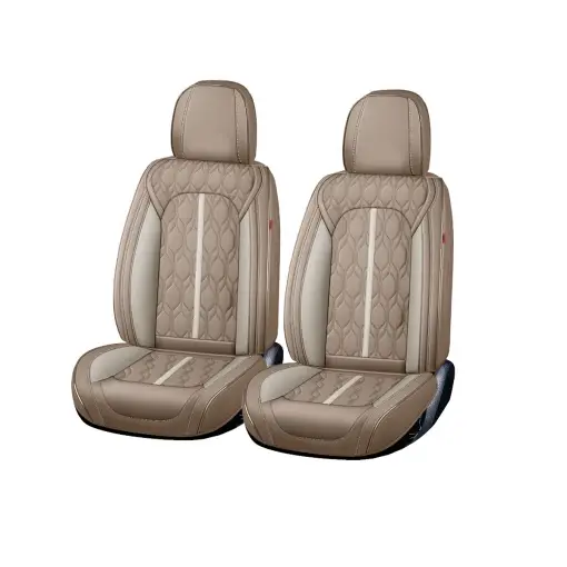 Huse auto premium 5 locuri Carguard Deluxe piele ecologică perforată - maro deschis - crem Ofertă exclusivă