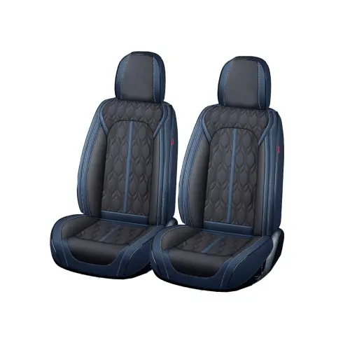 Huse auto premium 5 locuri Carguard Deluxe piele ecologică perforată - albastru inchis - negru Premium