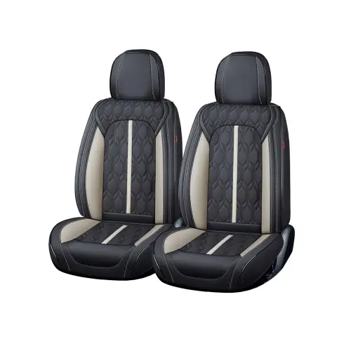 Huse auto premium 5 locuri Carguard Deluxe piele ecologică perforată - negru - alb Retur ușor