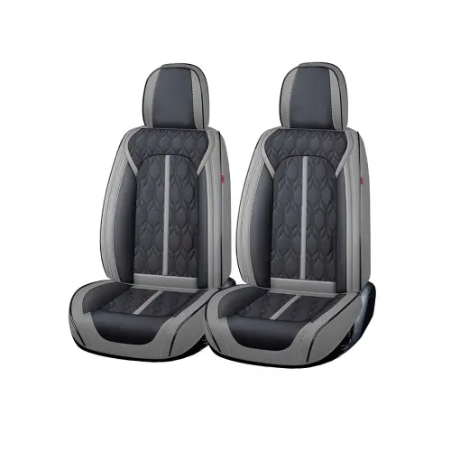 Preferatul clienților Huse auto premium 5 locuri Carguard Deluxe piele ecologică perforată - gri - negru