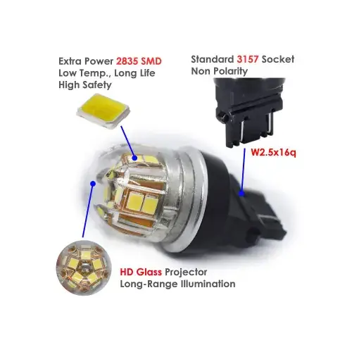 Bec 2 fazeP27/7W 3157 15SMD 2835 12V CANBUSnonpolar 320 lumen Lumina alba Cod: SPT15-3157-W Noutate