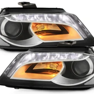 Faruri LED DRL negre pentru Audi A3 8P 8P1 8PA, facelift look Retur ușor