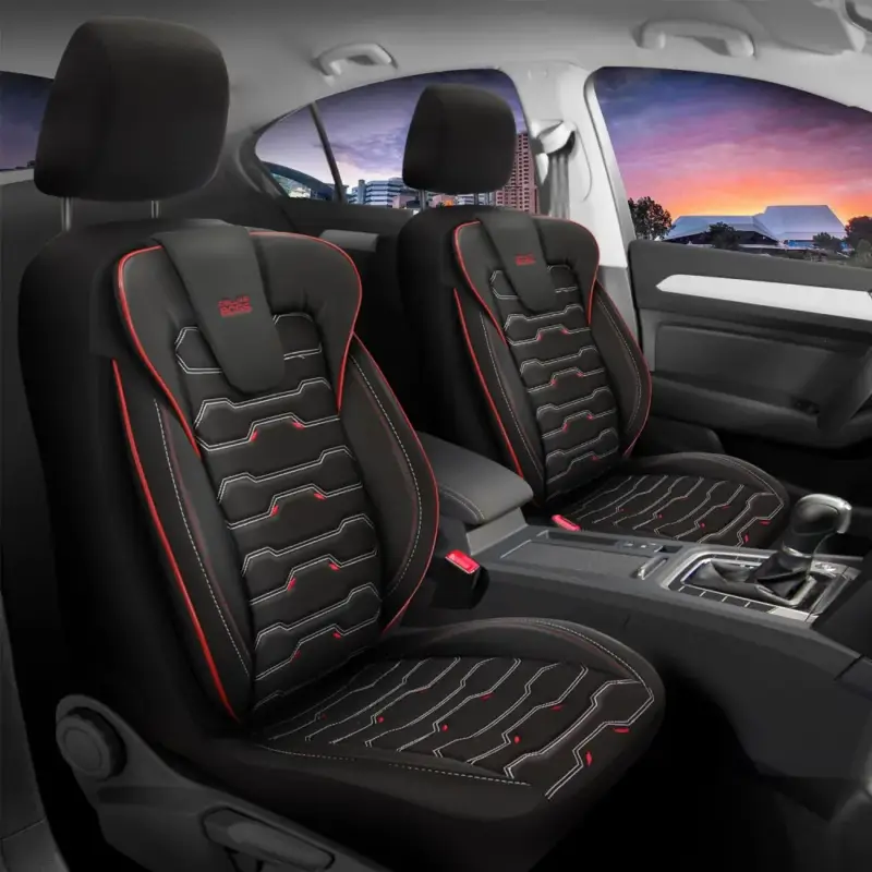 Set complet huse auto SKODA OCTAVIA II Sport Negru Rosu Plată securizată
