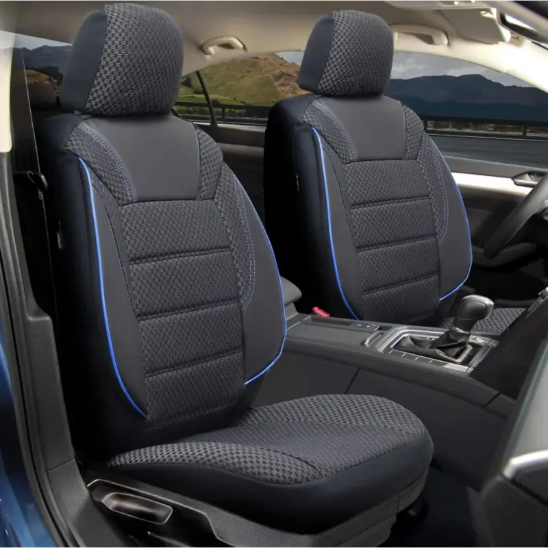 Set complet huse Auto Skoda Superb Classico Negru Cusatura Albastra ,11 piese Doar azi