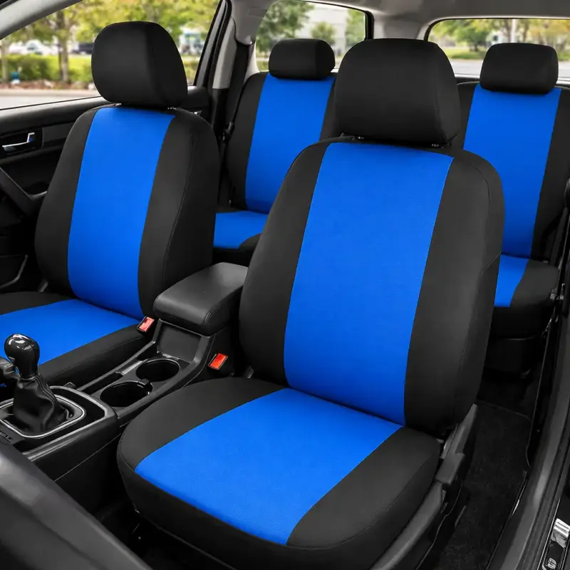 Noutate Set complet huse auto Skoda Superb Material Textil Negru Albastru
