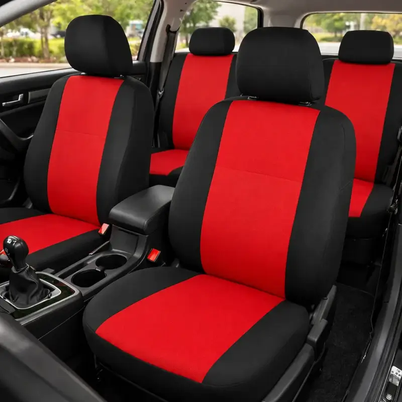 Noutate Set complet huse auto Skoda Superb Material Textil Negru Rosu