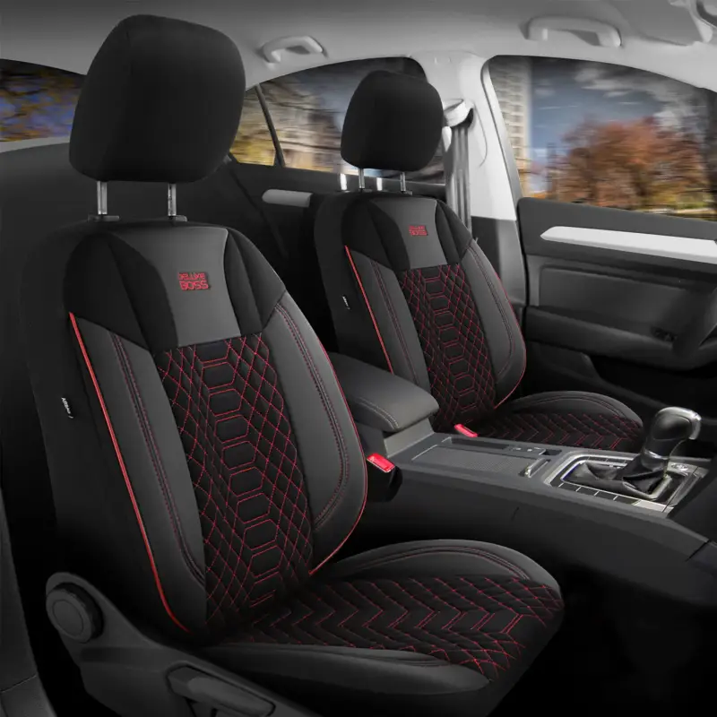Livrare gratuită Set complet huse auto Skoda Superb Modena Negru Rosu,11 piese