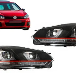 Faruri LED pentru VW Golf 6 VI 2008-2012, design GTI cu banda rosie Plată securizată