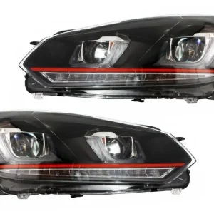 Lichidare de stoc Faruri LED VW Golf 6 VI 2008-2013 stil GTI rosu cu semnal dinamic