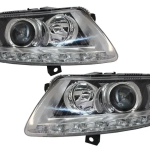 Faruri LED DRL Xenon compatibile Audi A6 C6 4F 2004-2008, fara AFS, Chrome Livrare expres