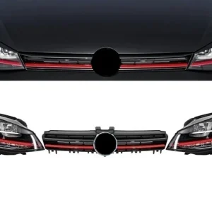 Ansamblu faruri LED cu grilă roșie pentru VW Golf 7 RHD 2012-2017 Noutate