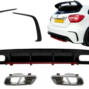 Preț mic Difuzor bara spate Mercedes A-Class W176 Facelift cu ornamente crom, A45 Design