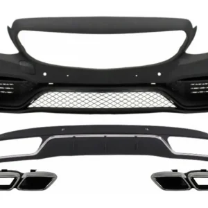 Plată sigură Bara fata C63 Design cu difuzor si ornamente crom Mercedes C-Class W205/S205