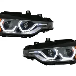Faruri LED Angel Eyes DRL negre pentru BMW Seria 3 F30 F31 2011-2015 Noutate