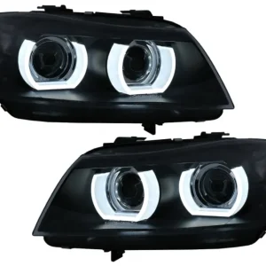 Faruri Xenon cu 3D Angel Eyes LED pentru BMW Seria 3 E90 E91 2008-2011, Negre Disponibil imediat