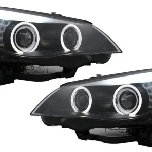 Faruri LED Angel Eyes BMW Seria 5 E60 E61 2003-2007 Design LCI Negru Ofertă exclusivă