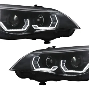 Premium Faruri LED Angel Eyes 3D BMW Seria 5 E60 E61 2003-2007, negre