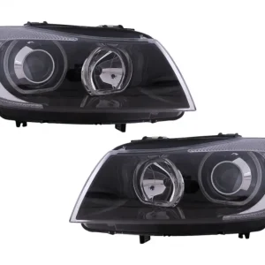 Faruri Angel Eyes negre pentru BMW Seria 3 E90 Sedan si E91 Touring 2005-2011 Plată securizată
