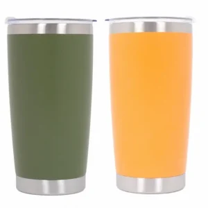 Set 2x Cana Termoizolanta Otel Inoxidabil SS304 cu Capac Perete Dublu 590ml Portocaliu Verde Nu rata