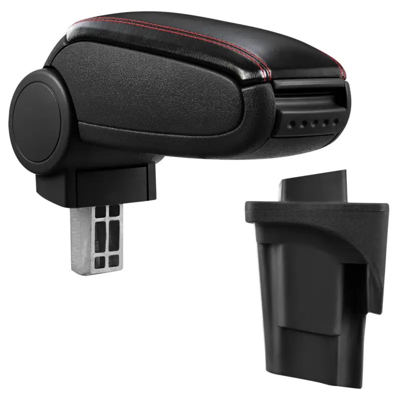 Cel mai vândut Cotiera Auto pentru Seat Leon cu Compartiment pentru Depozitare, Reglabila, Imitatie Piele, Negru cu Cusatura Rosie