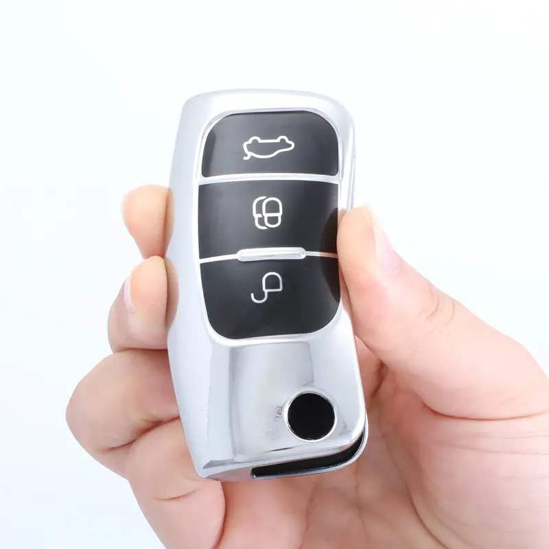 Reducere de preț Husa Cheie Auto FORD TPU+PC Argintiu cu Butoane Negre Cheie Briceag Ford Focus Fiesta