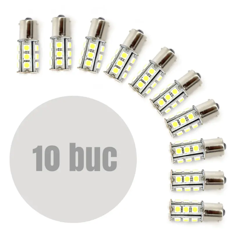 Bec LED pentru frana 12V BA15S, 18 LED SMD, 290 lm (set 10 bucati) Preț redus