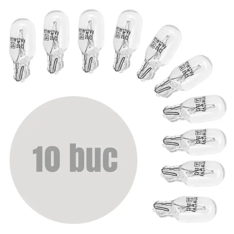 Ofertă specială Set 10 becuri auto de poziție W3W (T10) 12V 3W, sticlă Quartz, Carguard