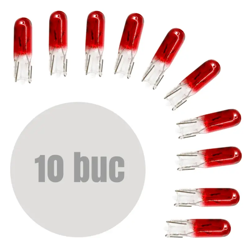 Set 10 becuri pentru bord T5 12V 2W roșu, sticlă quartz Carguard Ofertă limitată