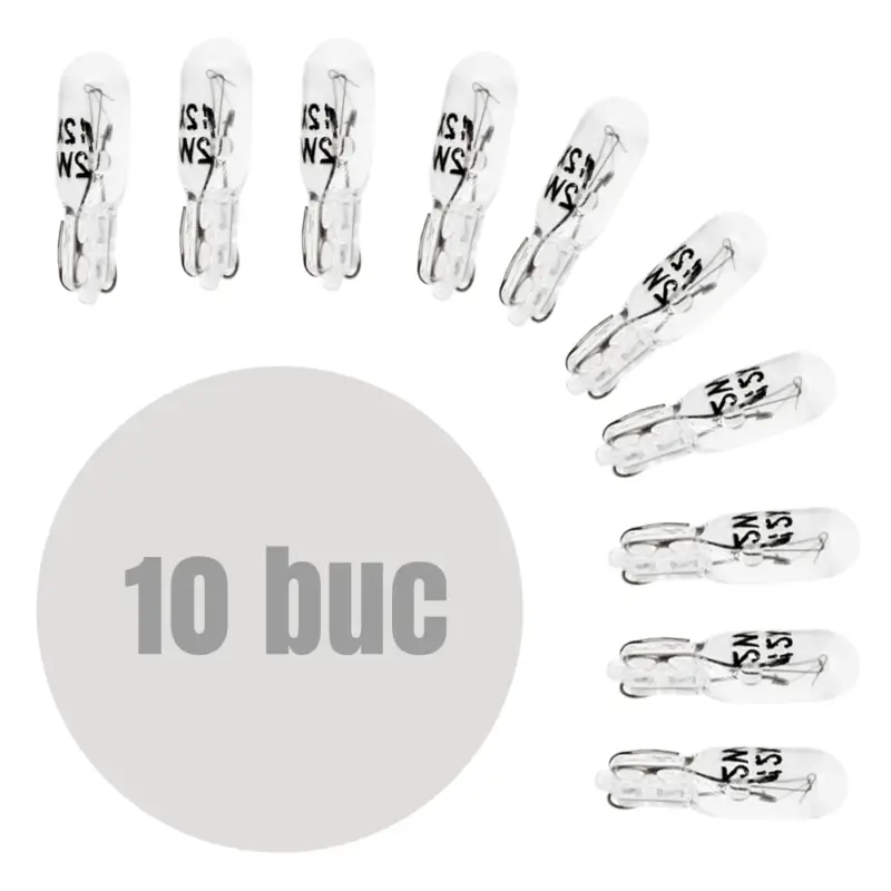 Retur ușor Set 10 becuri pentru bord T5 12V 2W alb, sticlă quartz, Carguard