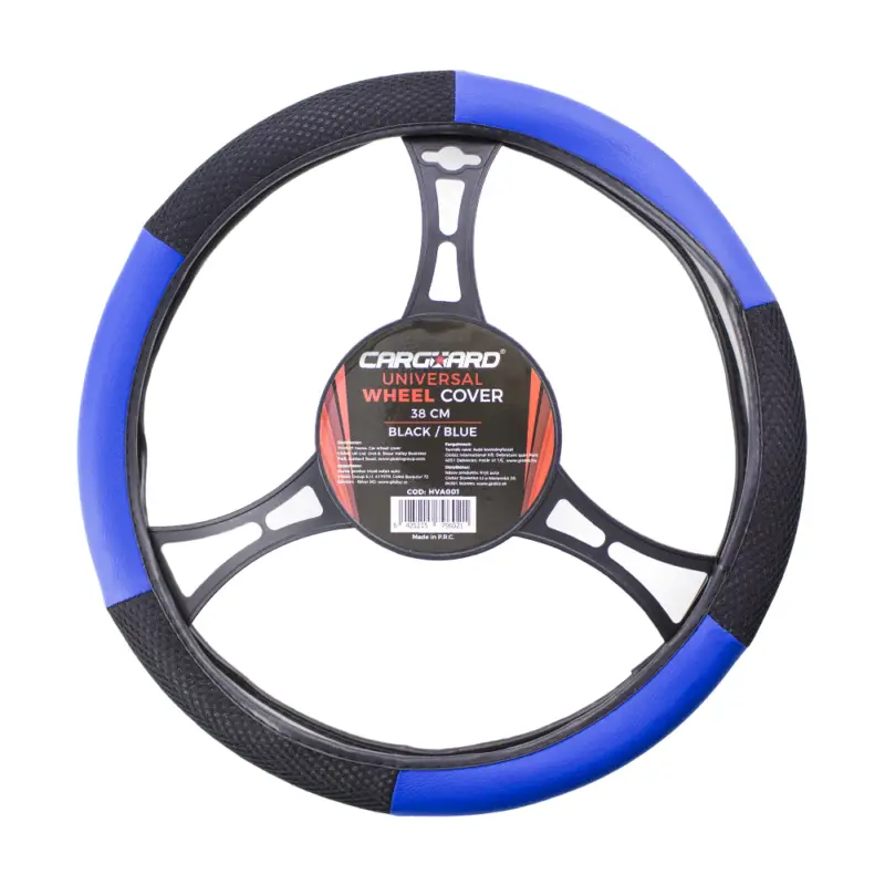 Husă volan auto Carguard 38 cm, negru/albastru, piele ecologică + textil Ofertă