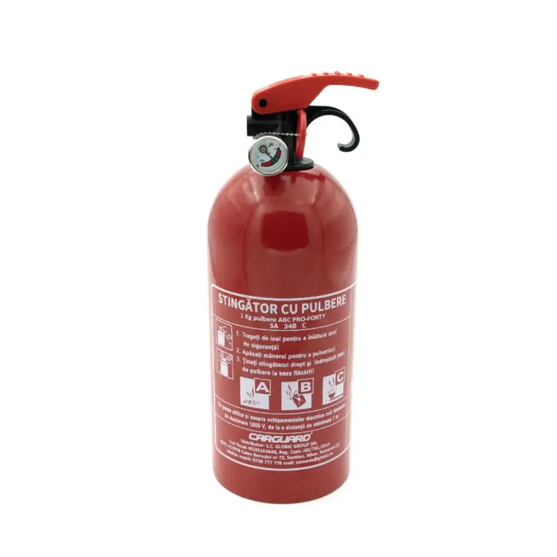 Cumpărături sigure Stingător cu pulbere ABC 1 kg cu manometru, Carguard, model A B C
